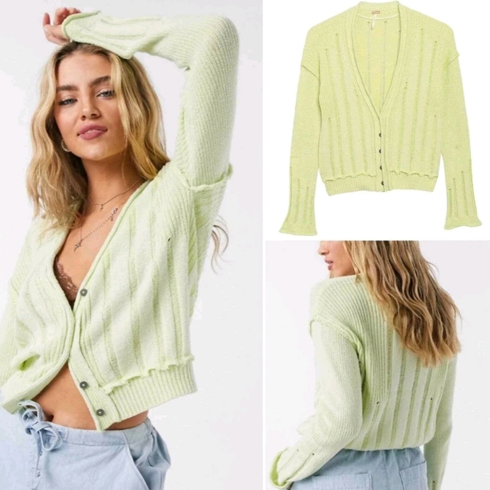Free People Stevie Cardigan In Lime Green Size Medium